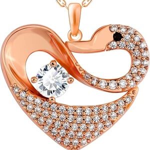 Crystal Rose Gold Swan Heart Necklace